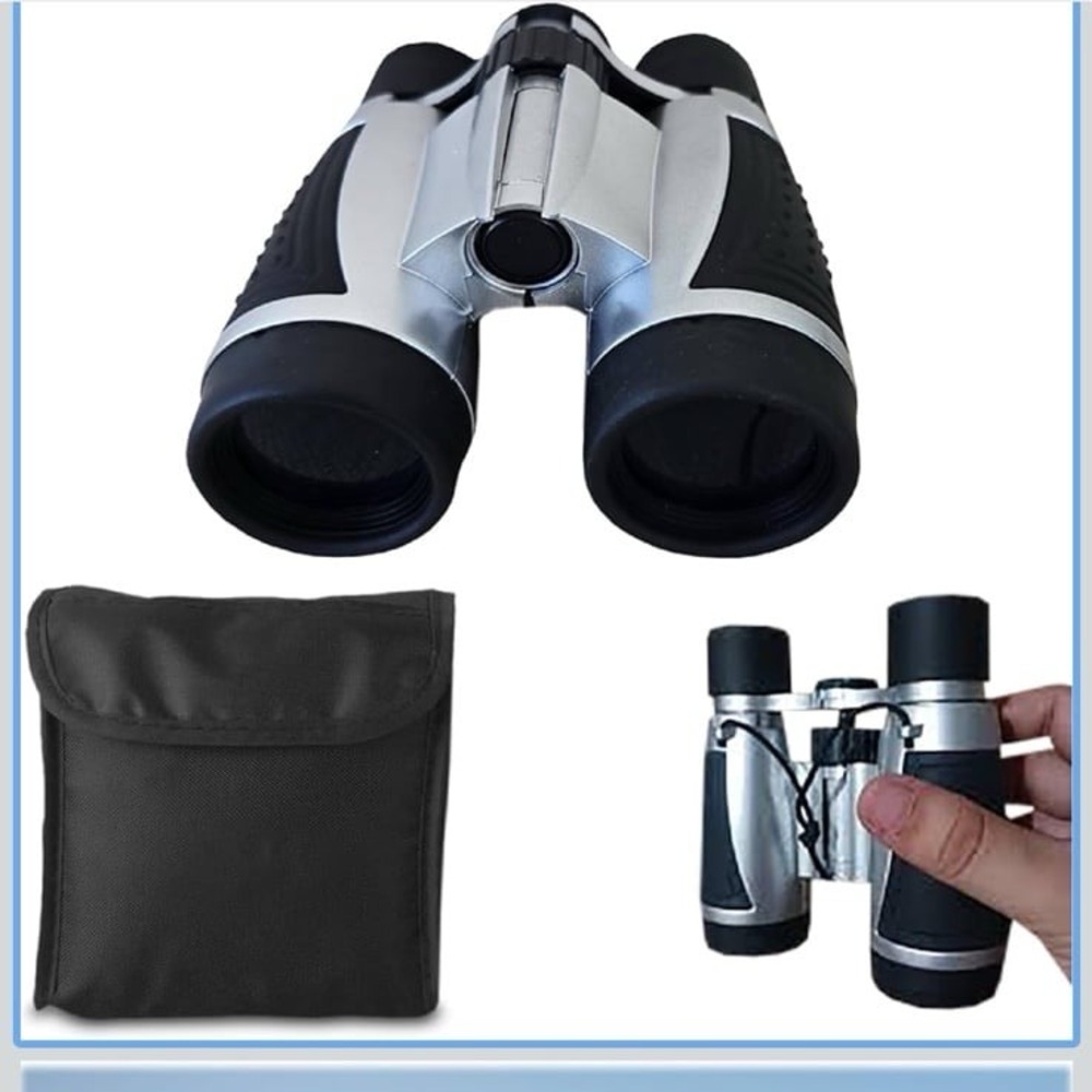 4x30 Magnifying Compact Binoculars for Adults and Kids – Grey with Adjustable St